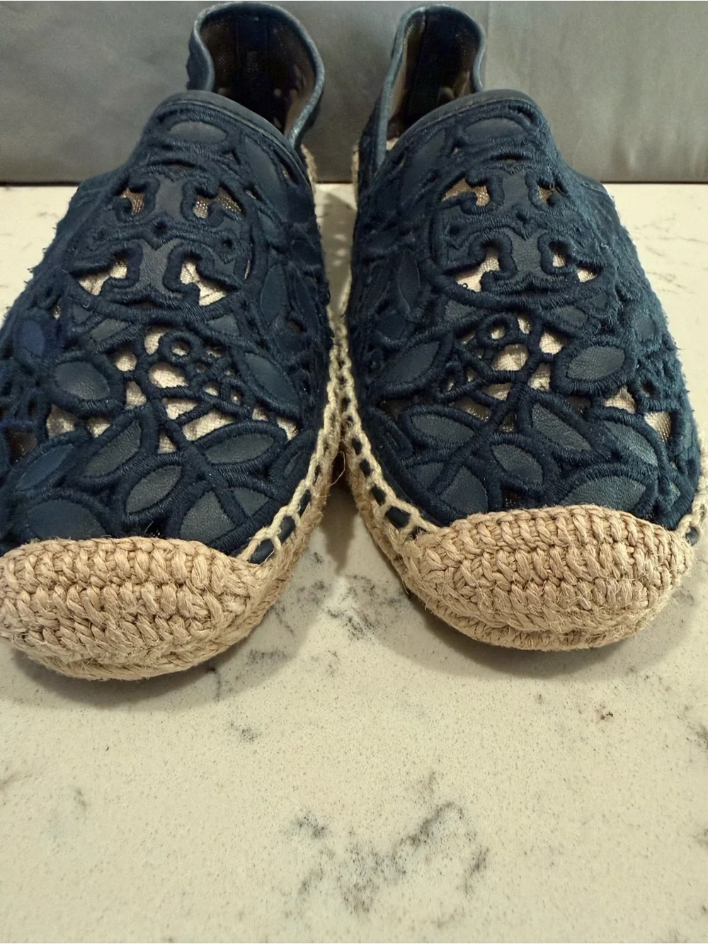 Tory Burch Navy Lace Espadrille Flats